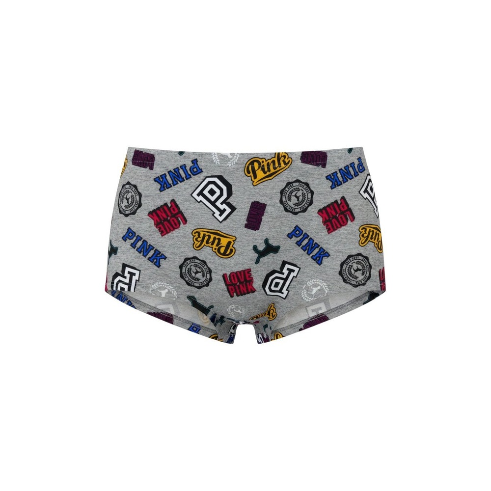 PINK Victoria's Secret Boyshort Panties Womens L Gray Collegiate Print
